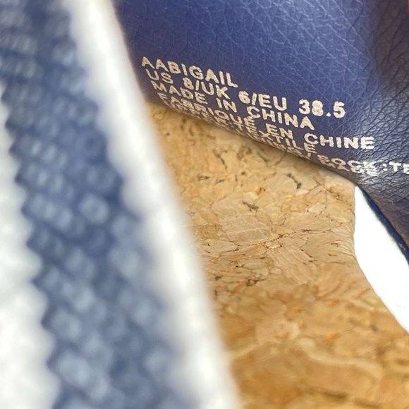 SHOEDAZZLE Womens 8 Abigail Wedge Sandals Black White Stripe Cork Platforms Cute - Picture 9 of 10